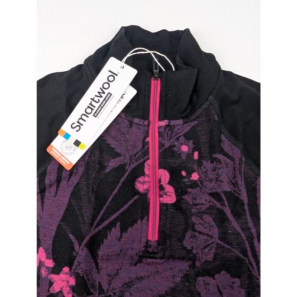 Smartwool Women's Medium 1/4 Zip Merino Wool Base Layer Top Purple Iris Floral - Picture 3 of 9
